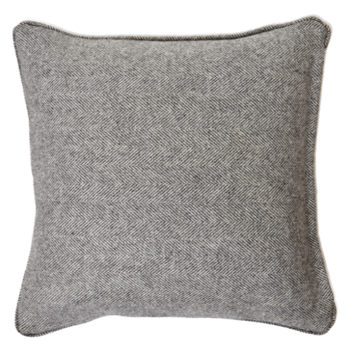 Pure Wool Herringbone Cushion in Grey